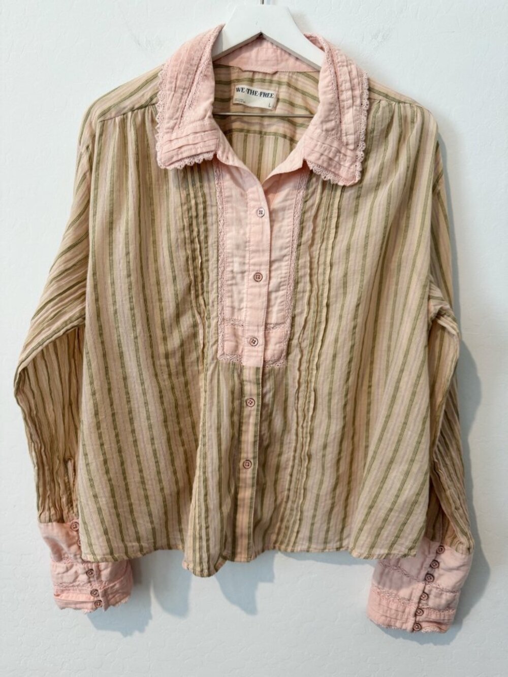 We The Free Forever Love Striped Top Size Large Boho Cottage Prairie Coquette - Picture 4 of 13